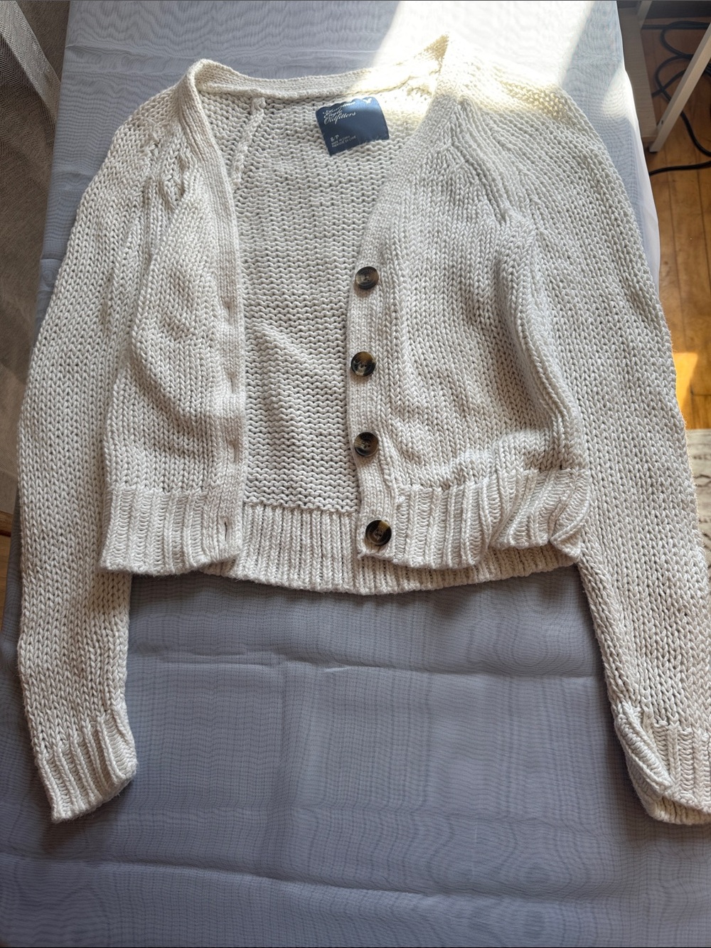 American Eagle Outfitters Cream Knit Button-Front Cardigan